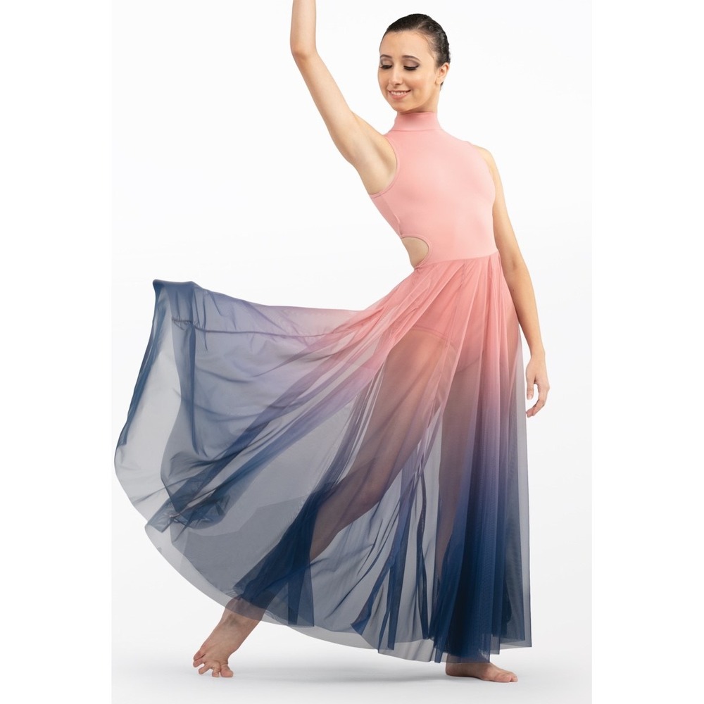 Weissman XSA Pastel Ombre Dance Costume Open Back Mesh Maxi Dress Sleeveless